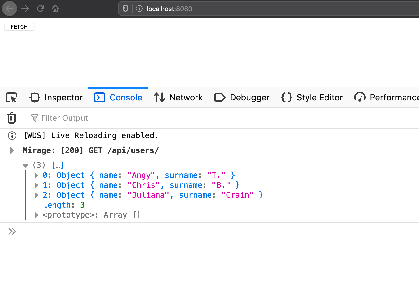 API mocking with Mirage JS