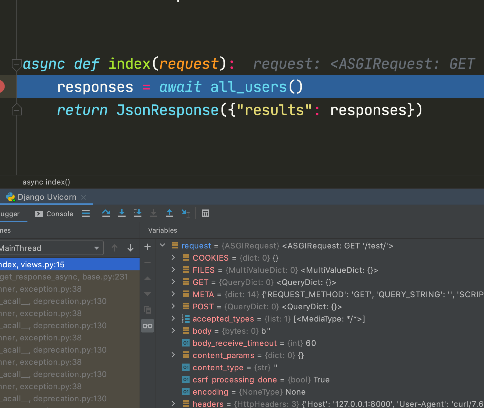 Pycharm debugger Django