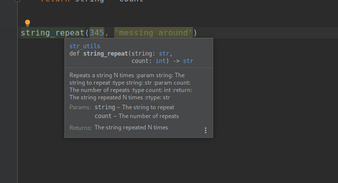 Pycharm type hints